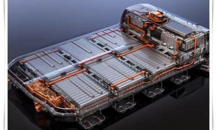 Komponen baterai besar di bagian bawah sasis mobil listrik