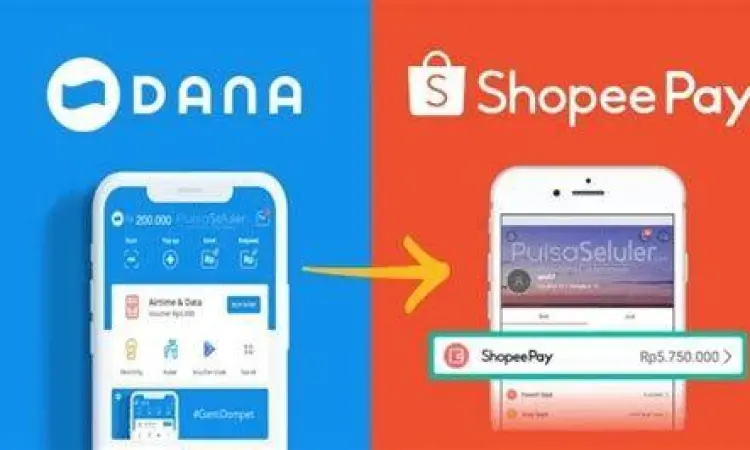 Tampilan aplikasi Dana dan ShopeePay pada smartphone