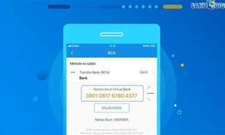 Tampilan kode virtual account BNI untuk top up DANA