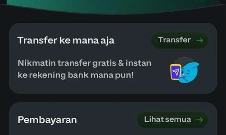 Menu transfer bank pada aplikasi GoPay