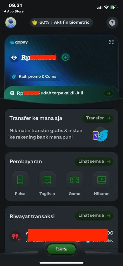 Menu Transfer GoPay Menu transfer bank pada aplikasi GoPay