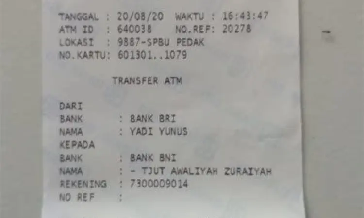 Struk Transfer DANA Bukti transaksi transfer DANA ke bank yang berhasil