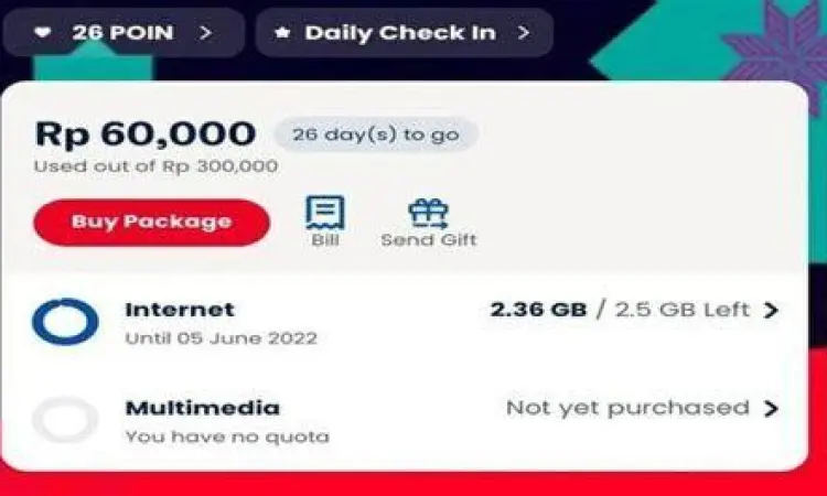 Pilihan paket internet Telkomsel di layar smartphone