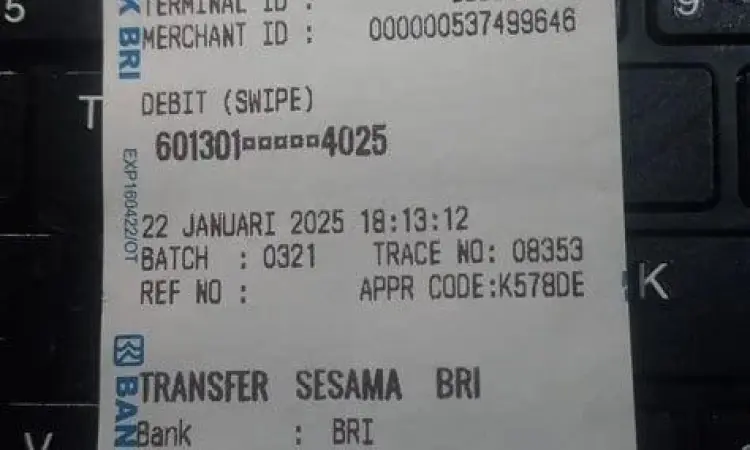 Contoh struk bukti transfer BRI ke BRI