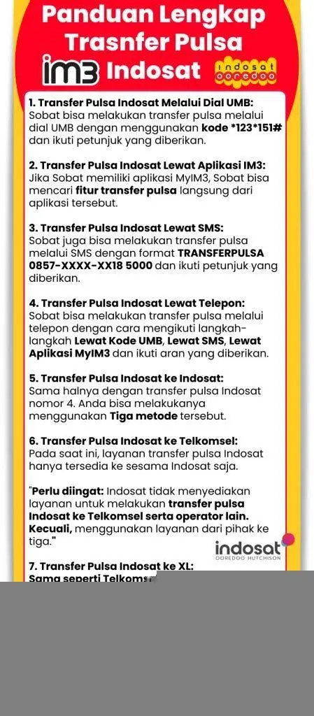 Syarat Transfer Pulsa IM3 Syarat dan ketentuan transfer pulsa IM3 Indosat