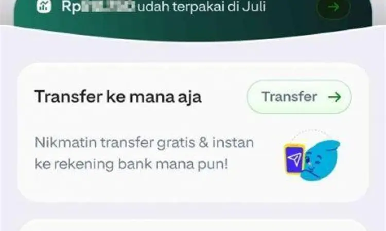 Menu Utama Transfer GoPay Menu transfer pada aplikasi GoPay