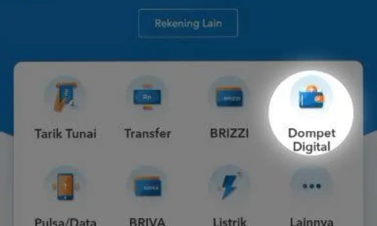 Tampilan aplikasi BRImo untuk pengisian saldo dompet digital
