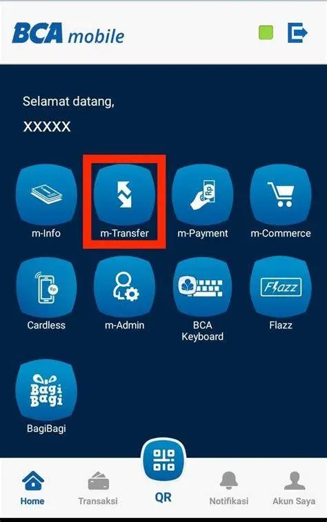 Menu m-Transfer BCA Pilihan menu m-transfer di dalam aplikasi BCA