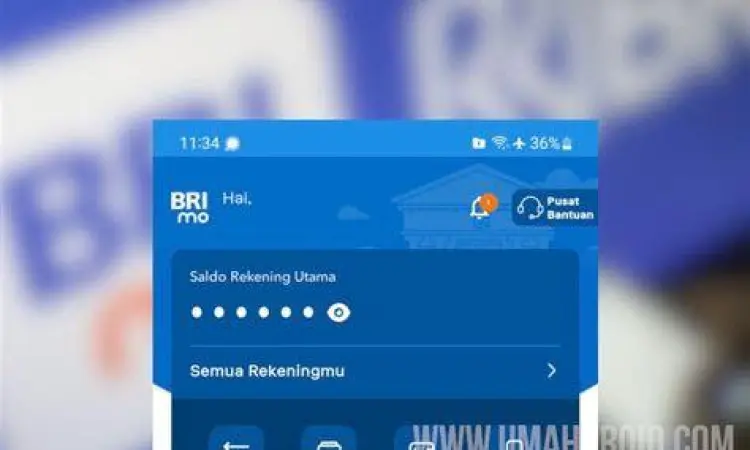 Tampilan utama aplikasi BRImo untuk transfer uang