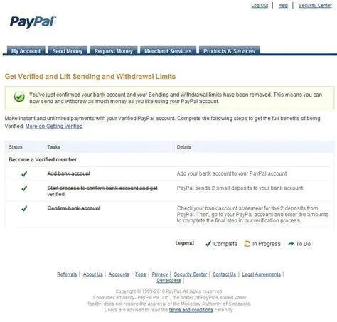 Verifikasi PayPal Layar verifikasi akun PayPal untuk penarikan saldo