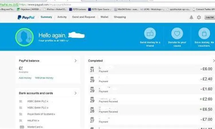 Antarmuka Penarikan PayPal Tampilan antarmuka penarikan saldo PayPal ke rekening bank