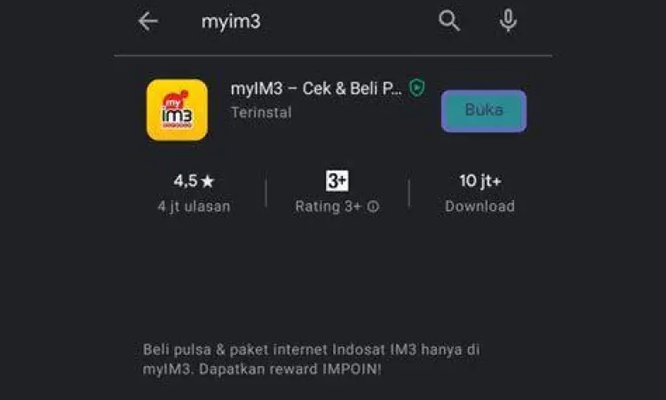 Tampilan aplikasi MyIM3 di smartphone