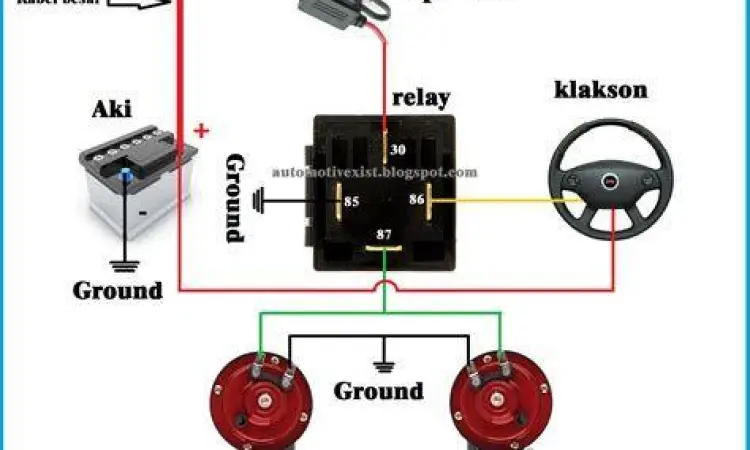 Diagram skema pemasangan relay klakson mobil