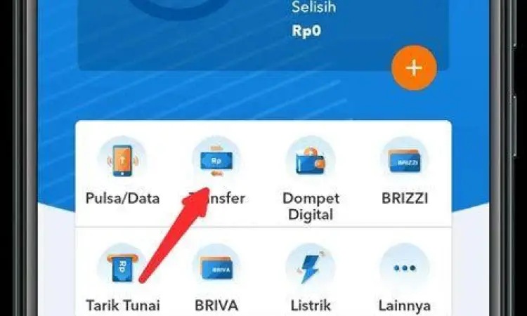 Antarmuka aplikasi BRImo untuk transfer antar bank