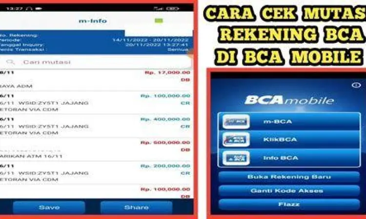Layar aplikasi m-BCA menunjukkan menu mutasi rekening