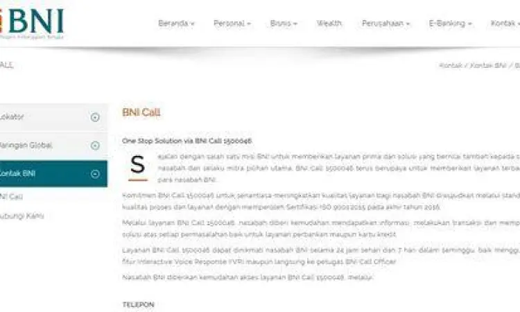Layanan pelanggan BNI Call Center