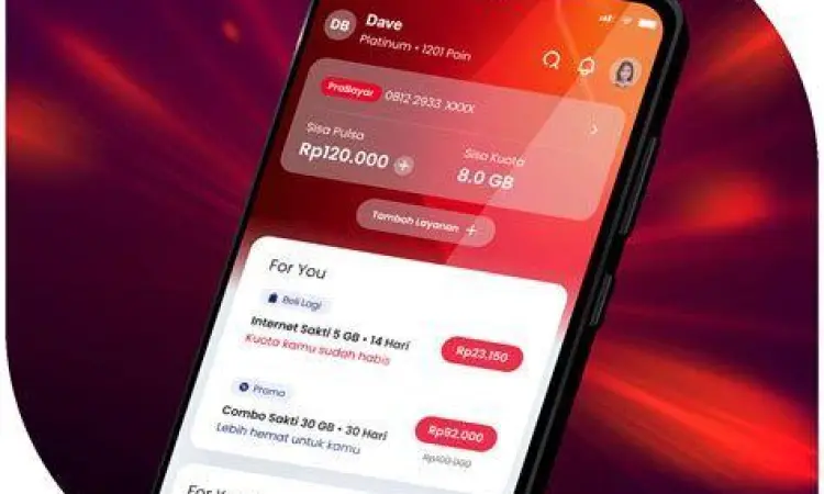 Tampilan aplikasi MyTelkomsel untuk transfer pulsa