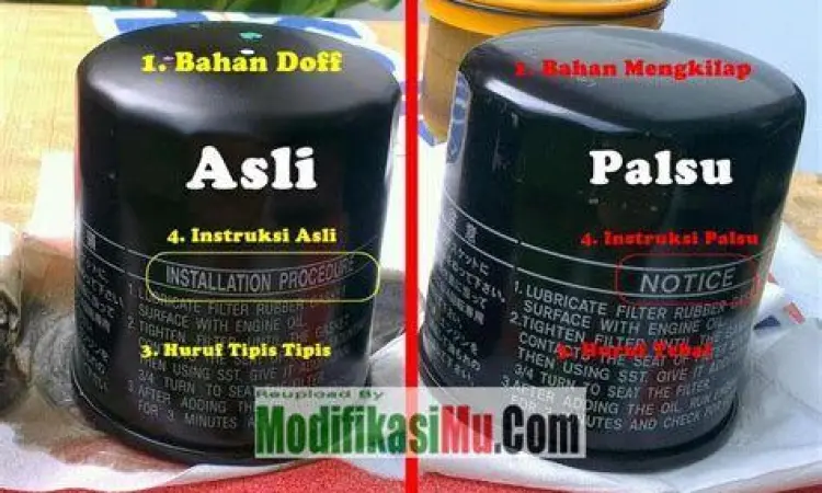 Perbandingan Filter Oli Perbedaan filter oli mobil asli dan palsu untuk keamanan mesin