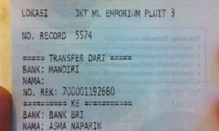 Contoh nomor referensi pada struk ATM