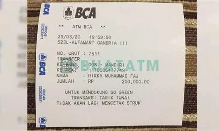 Bukti Struk Transfer Bukti struk transfer BCA asli dari mesin ATM