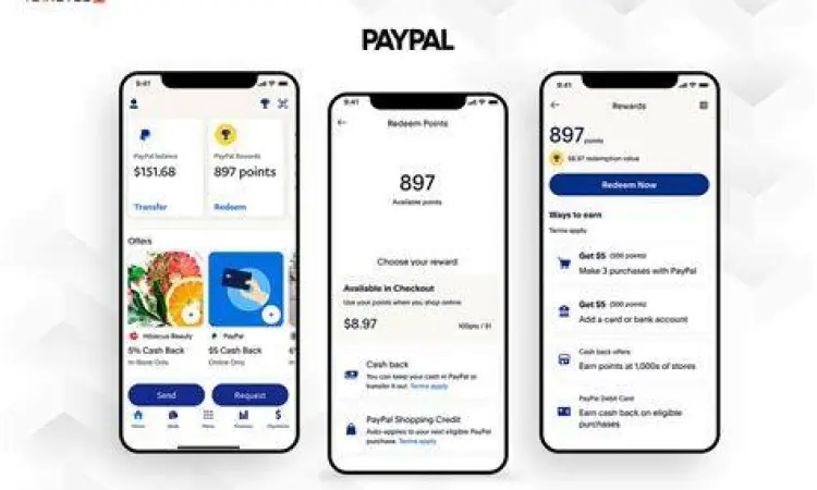 Antarmuka aplikasi PayPal dan kartu bank lokal