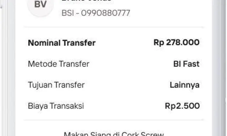 Ilustrasi pemilihan metode transfer BI-FAST di smartphone