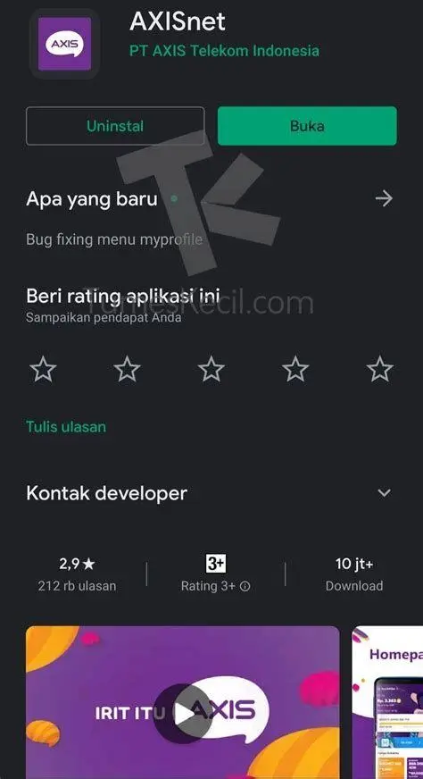 Aplikasi AXISnet tampilan menu transfer pulsa di aplikasi AXISnet