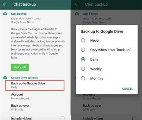 Menu Cadangan Chat WhatsApp tampilan menu backup whatsapp di pengaturan chat