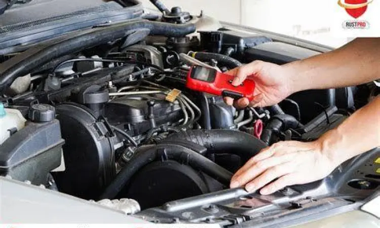 Mekanik sedang memeriksa ruang mesin Toyota Rush