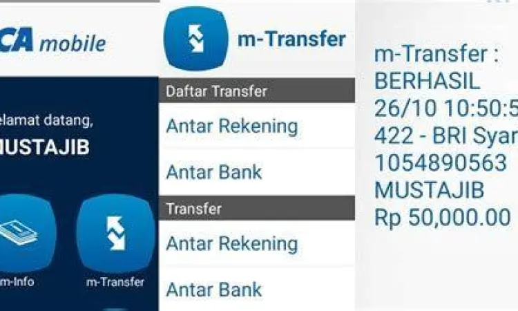Konfirmasi Transfer m-BCA Layar konfirmasi transfer antar bank di m-BCA