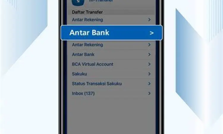 Menu m-transfer pada aplikasi BCA mobile