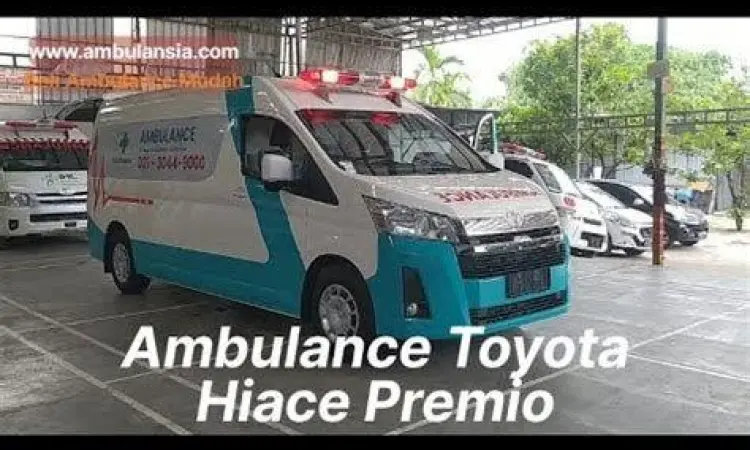 Tampilan luar mobil ambulance Toyota Hiace dengan livery standar medis