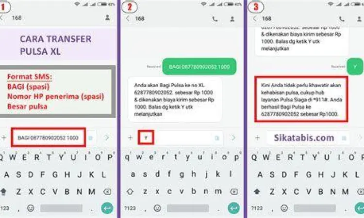 Screenshot format SMS bagi pulsa XL ke Axis