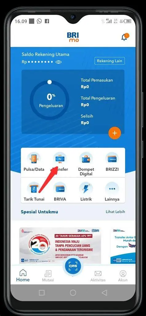 Transfer Antar Bank Langkah transfer antar bank di BRImo