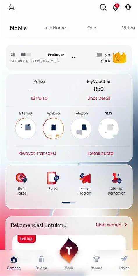 Aplikasi MyTelkomsel Tampilan aplikasi MyTelkomsel untuk transfer kuota