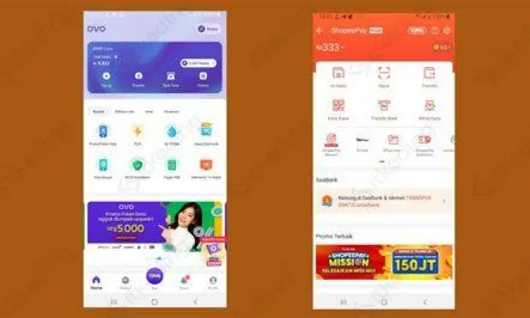 Antarmuka OVO dan Shopee Tampilan antarmuka aplikasi OVO dan ShopeePay