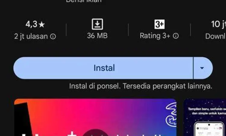 Menu transfer pulsa pada aplikasi Bima+ Tri