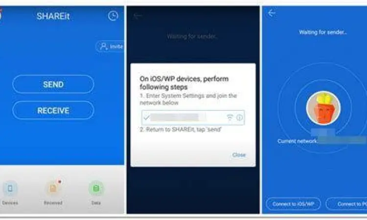 tampilan aplikasi shareit untuk kirim data