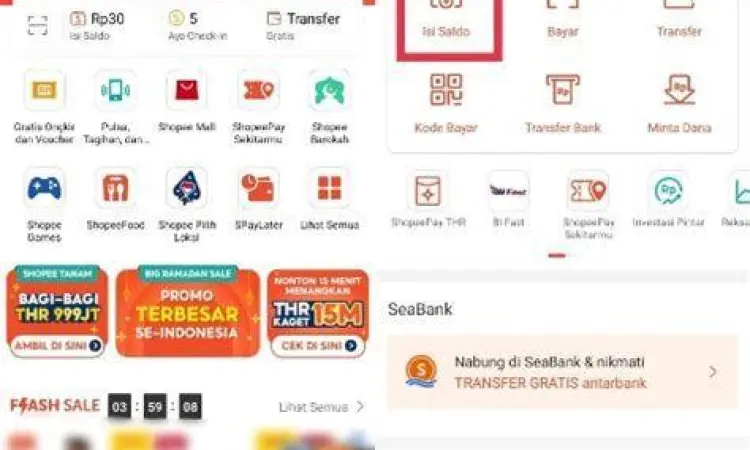 Menu Utama ShopeePay Menu isi saldo pada aplikasi ShopeePay