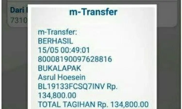 Perbandingan visual bukti transfer m banking asli dan palsu