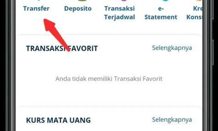 Tampilan pilihan layanan BI-Fast di aplikasi BCA Mobile