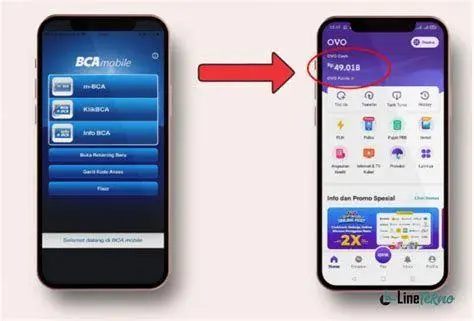 Integrasi BCA Mobile dan OVO Tampilan aplikasi BCA Mobile dan OVO di smartphone